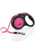 Vod&iacute;tko FLEXI Neon New M p&aacute;sek 5m/25kg čern&aacute;/růžov&aacute;