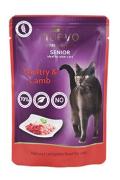 Nuevo kočka kapsa Senior Drůbež&iacute; a Jehněč&iacute; s r&yacute;ž&iacute; 85g
