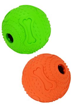 Hračka pes M&iacute;č s otvorem na krmivo 6,5cm oranžov&aacute; TR